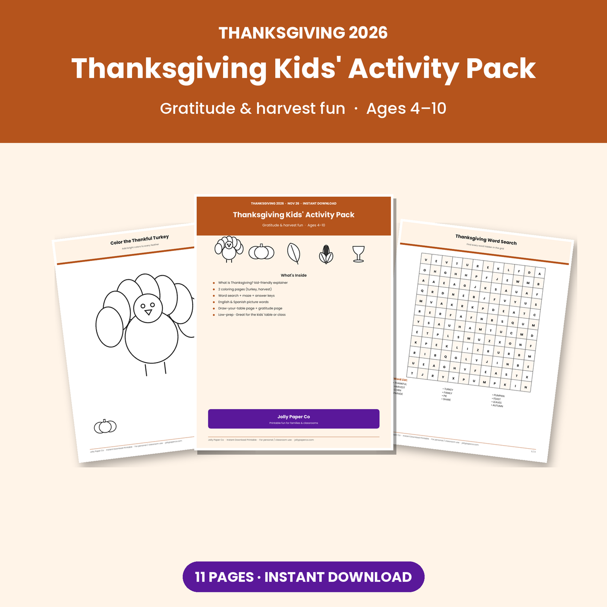 Thanksgiving kids activity pack printable cover