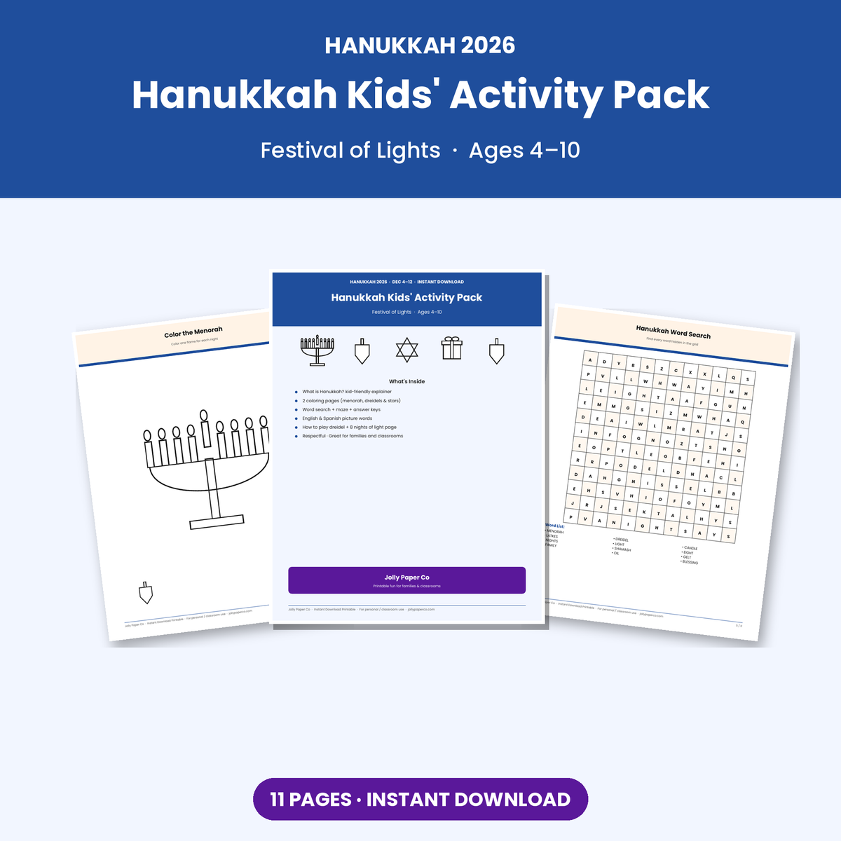 Hanukkah kids activity pack printable cover