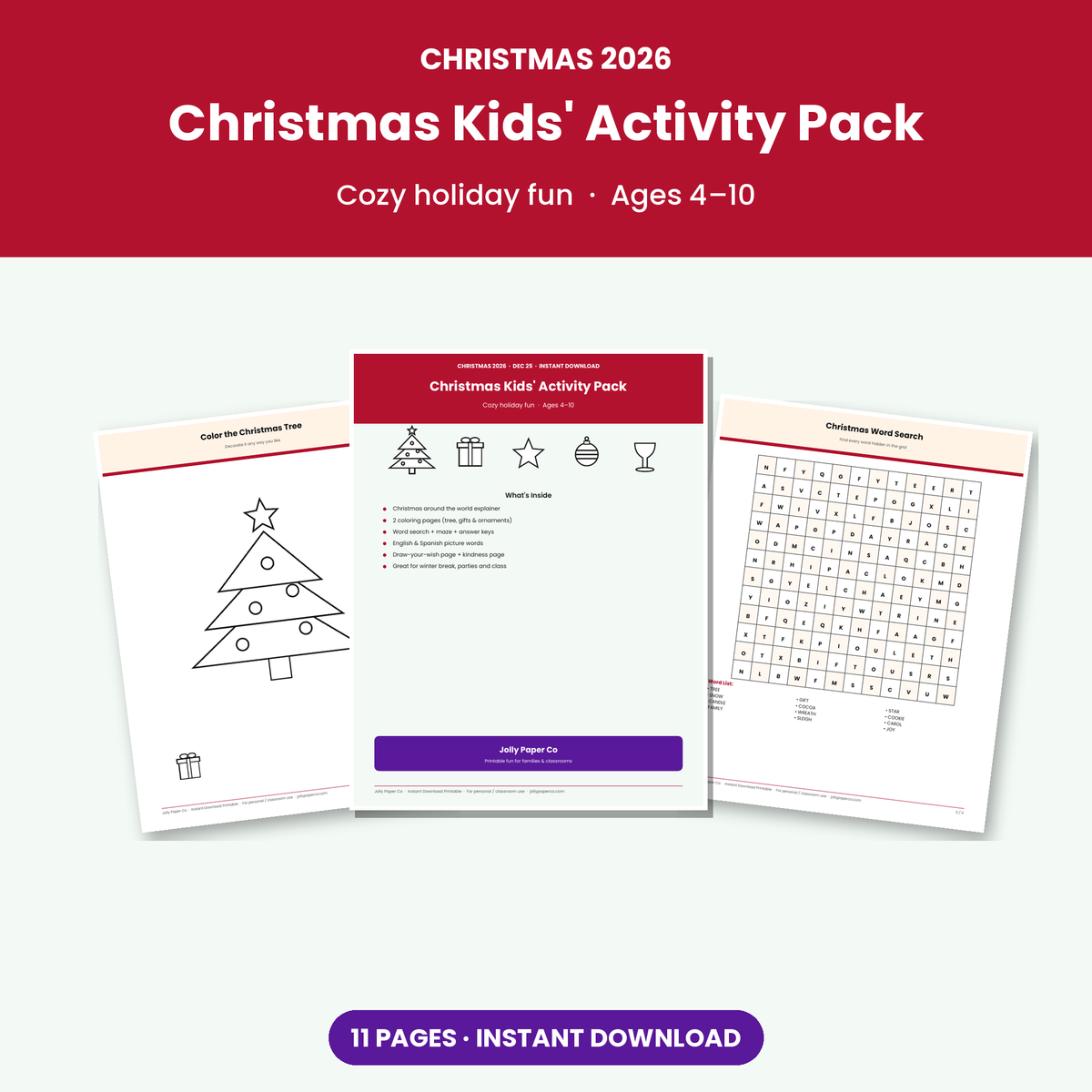 Holiday Season Bundle - Christmas kids activity pack printable pages