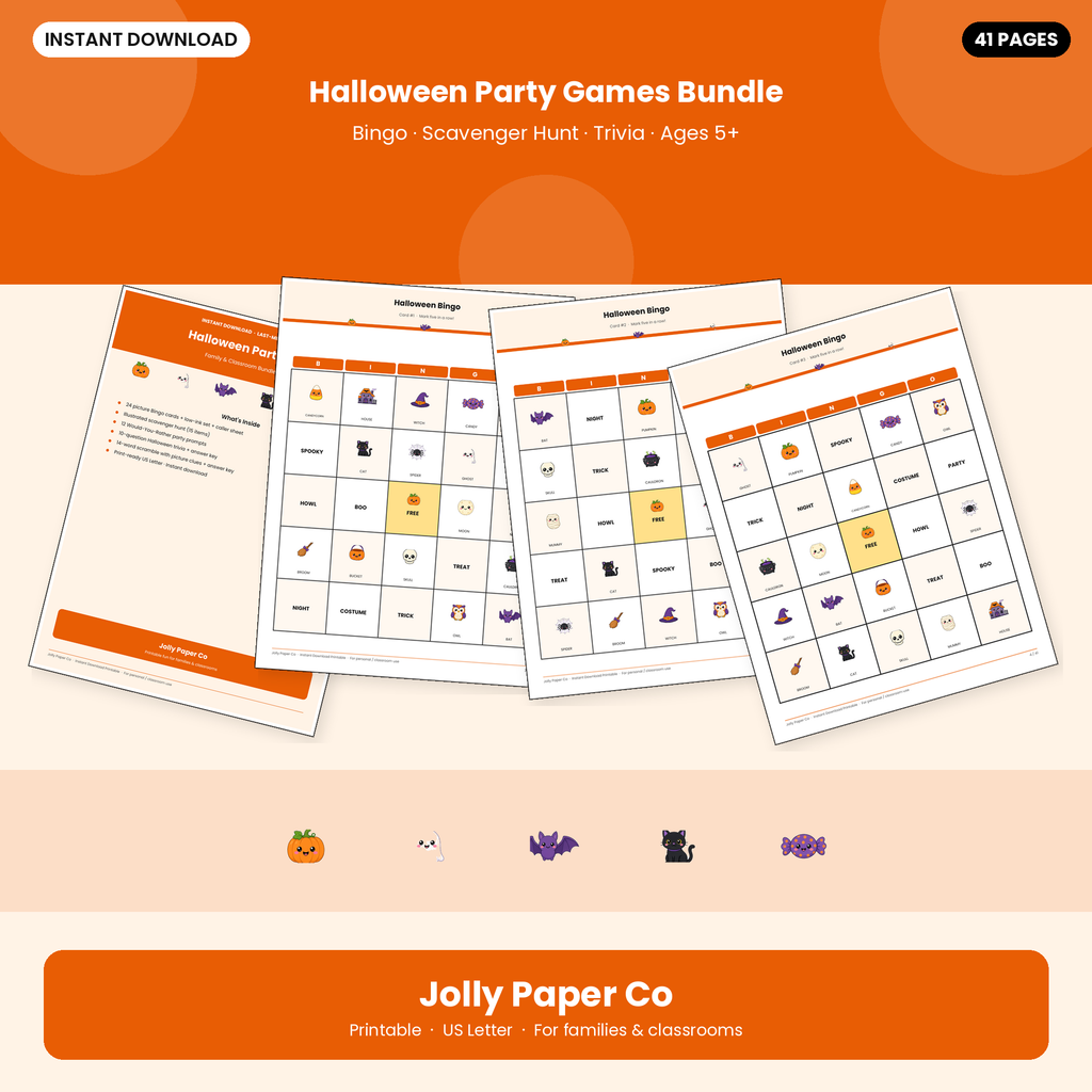Halloween party games bundle printable cover