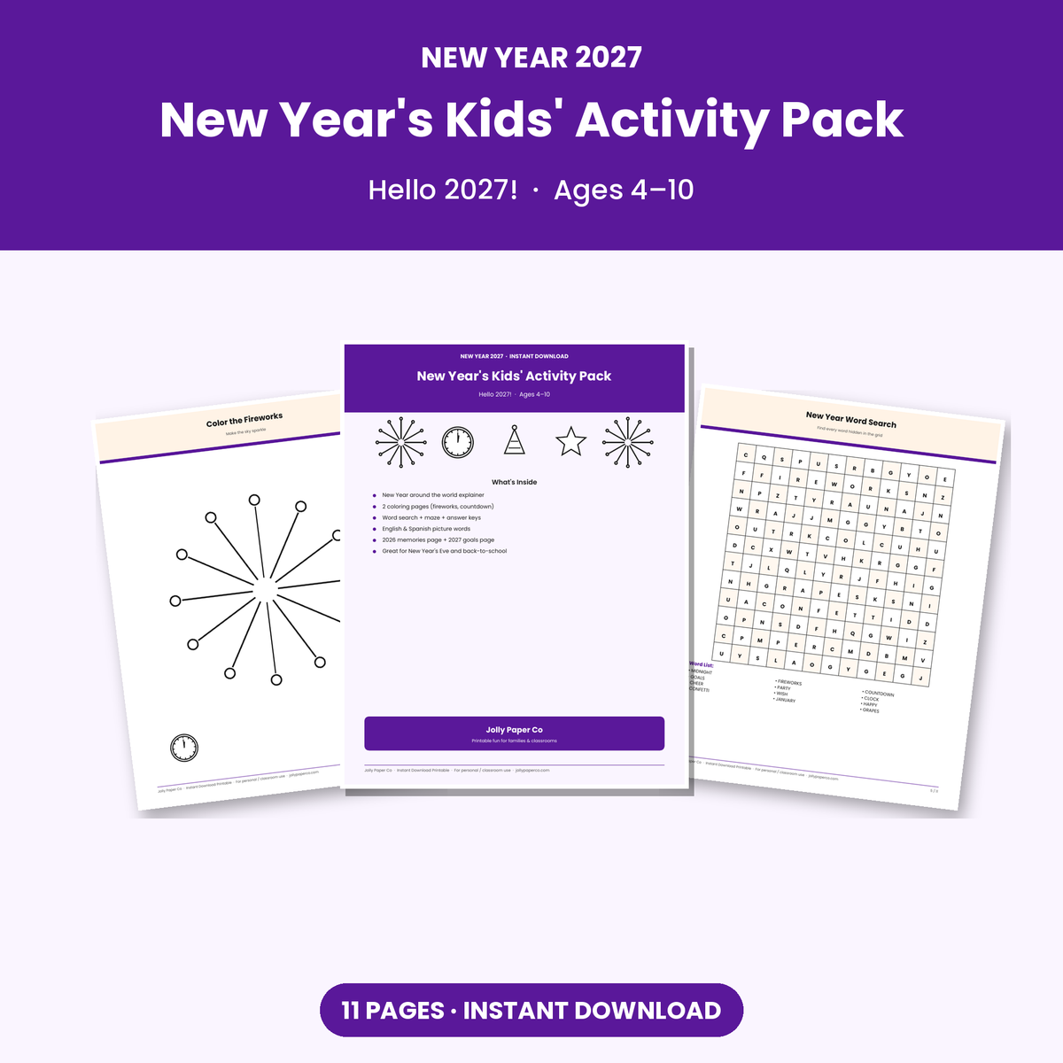 Holiday Season Bundle - New Year 2027 kids activity pack printable pages