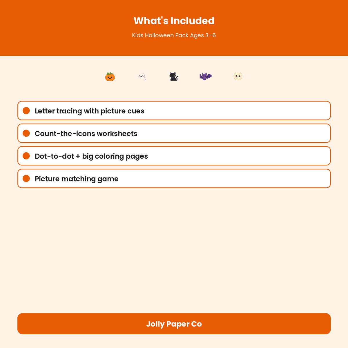 What's included in the Halloween activity pack for kids ages 3–6