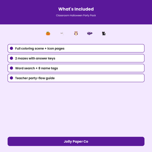 What's included in the classroom Halloween party pack